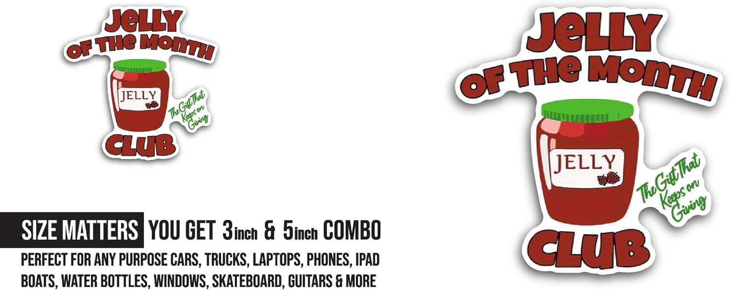 2 (Pieces) 3" and 5" Jelly of The Month Sticker, Waterproof Vinyl Decals for Many Purpose Like Cars, Trucks, Laptops, Phones, Windows and More