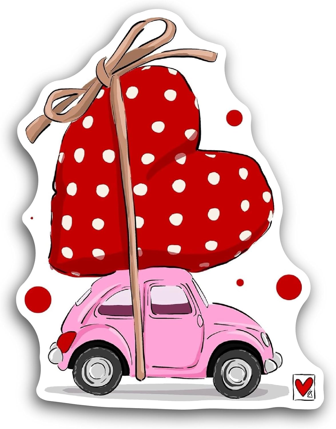 2 (Pieces) 3" and 5" Car with Heart Sticker, Waterproof Vinyl Decals for Many Purpose Like Cars, Trucks, Laptops, Phones, Windows and More