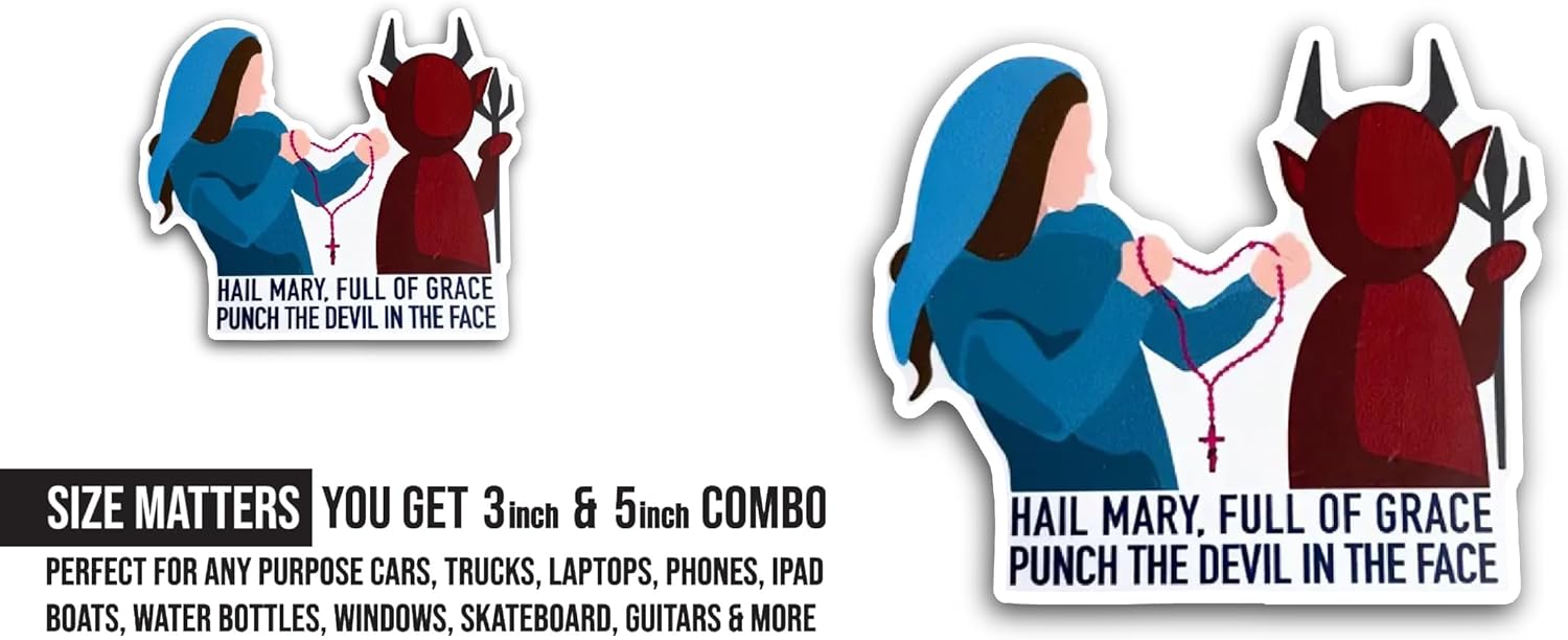 2 (Pieces) 3" and 5" Hail Mary Full of Grace Sticker Waterproof Vinyl Decals for Many Purpose Like Cars, Trucks, Laptops, Phones, Windows and More