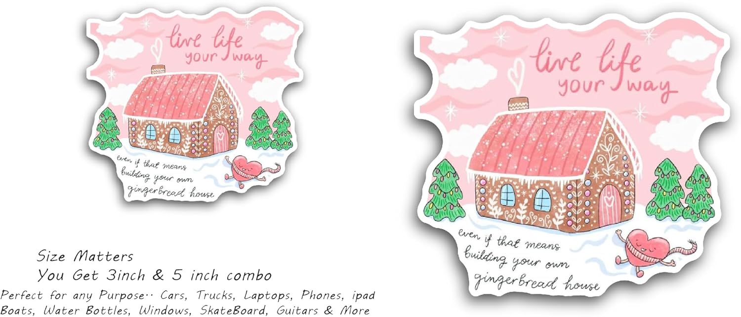 2 (Pieces) 3" and 5" Christmas House Sticker, Waterproof Vinyl Decals for Many Purpose Like Cars, Trucks, Laptops, Phones, Windows and More