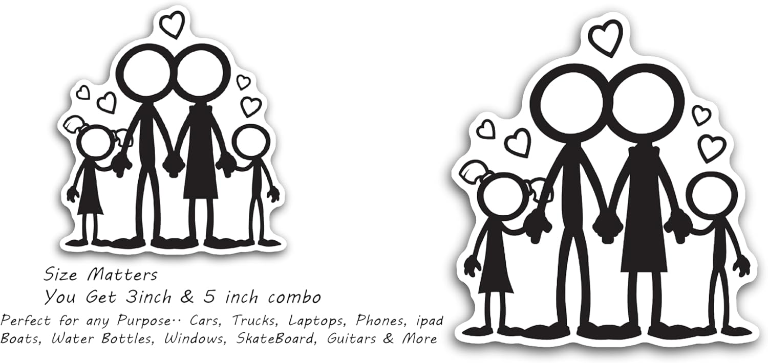 2 (Pieces) 3" and 5" Family Standing Decal Sticker, Waterproof Vinyl Decals for Many Purpose Like Cars, Trucks, Laptops, Phones, Windows and More
