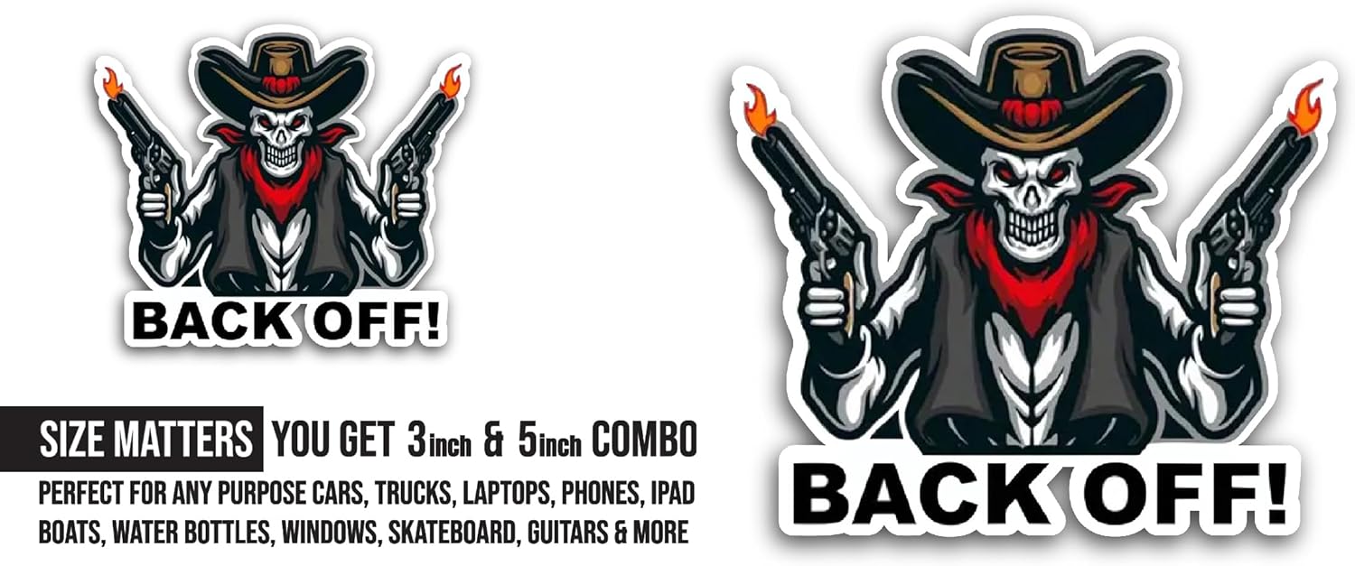 2 (Pieces) 3" and 5" Back Off Text Sticker, Waterproof Vinyl Decals for Many Purpose Like Cars, Trucks, Laptops, Phones, Windows and More