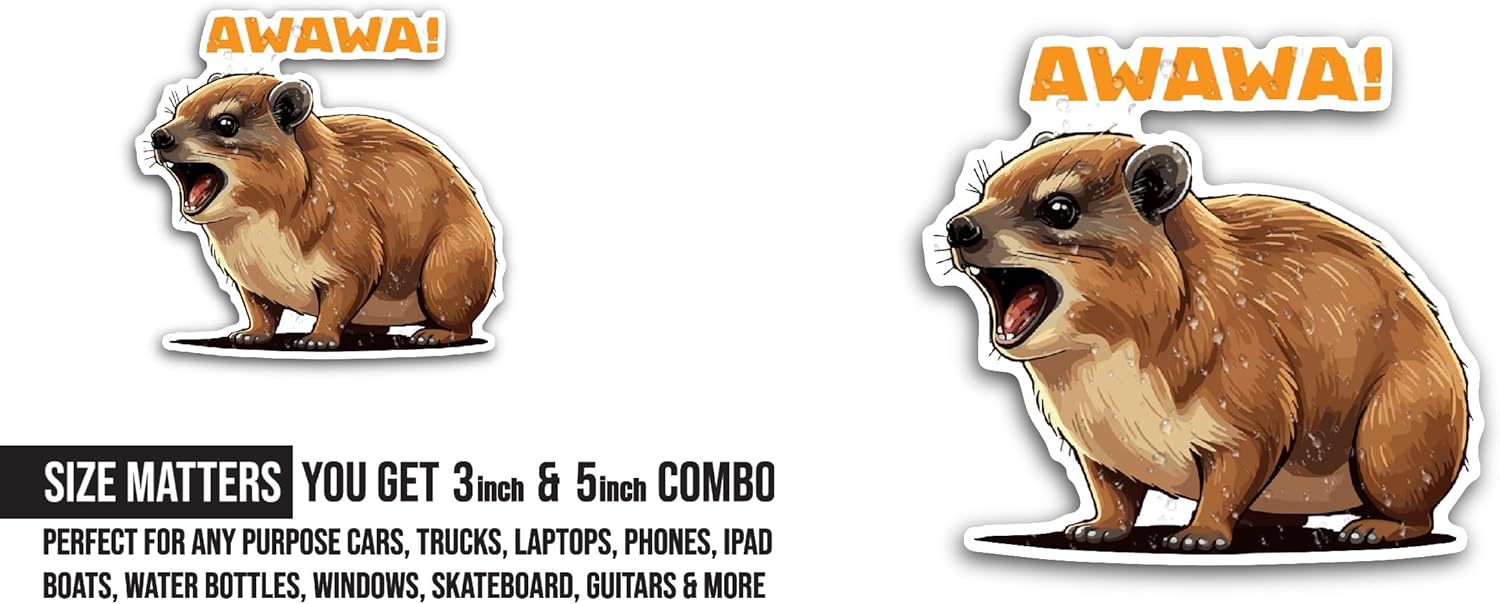 2 (Pieces) 3" and 5" Awawa Sticker, Waterproof Vinyl Decals for Many Purpose Like Cars, Trucks, Laptops, Phones, Windows and More
