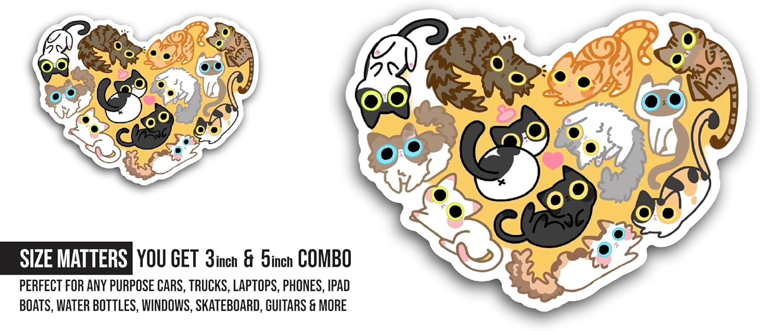 2 (Pieces) 3" and 5" Cats Sticker, Waterproof Vinyl Decals for Many Purpose Like Cars, Trucks, Laptops, Phones, Windows and More