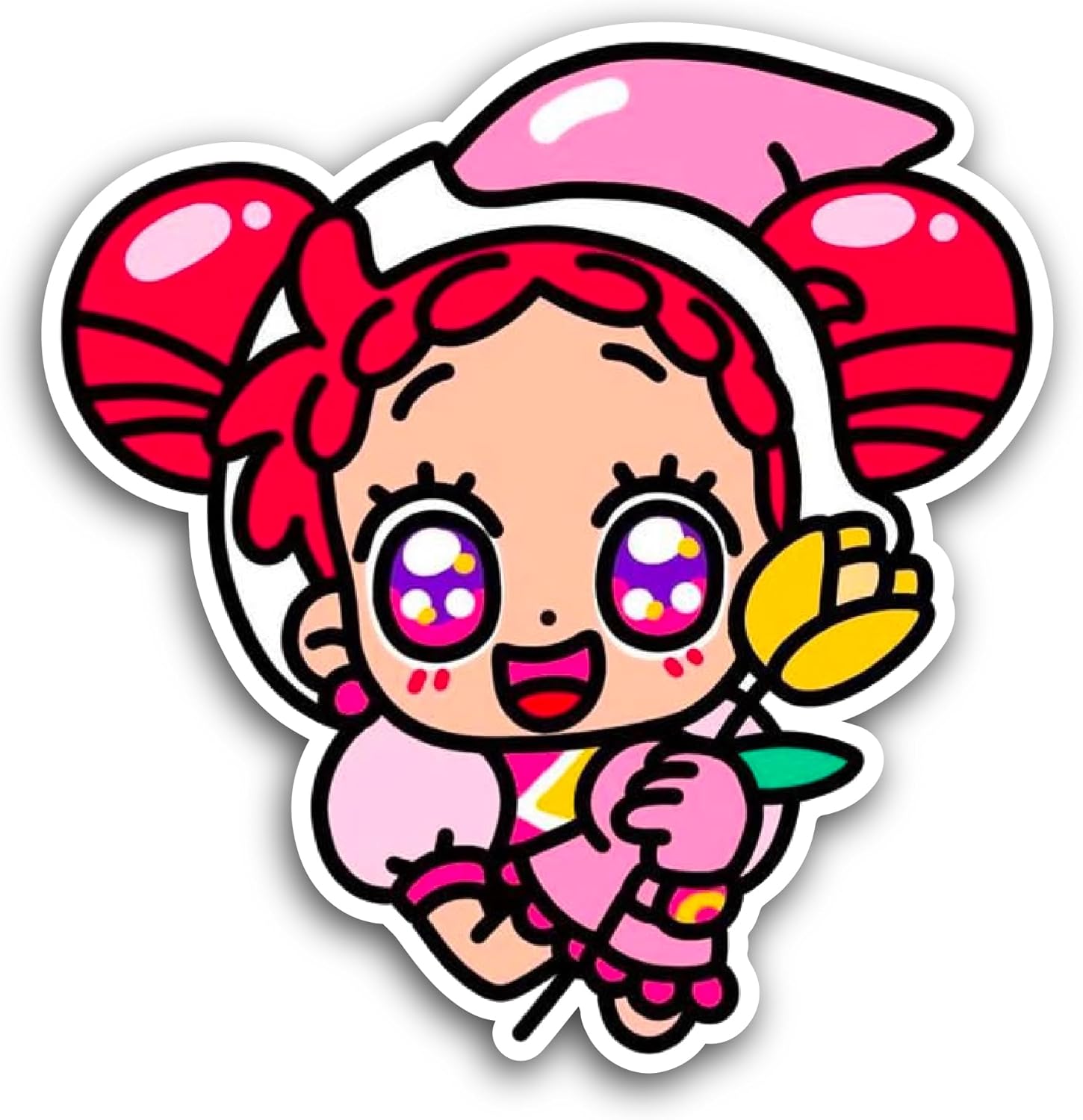 2 (Pieces) 3" and 5" Pink Cartoon Girl Sticker, Waterproof Vinyl Decals for Many Purpose Like Cars, Trucks, Laptops, Phones, Windows and More