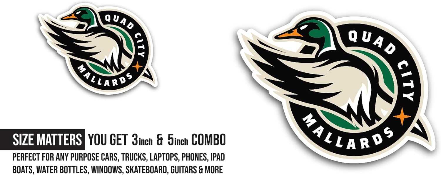 2 (Pieces) 3" and 5" Quad City M@llards Sticker, Waterproof Vinyl Decals for Many Purpose Like Cars, Trucks, Laptops, Phones, Windows and More