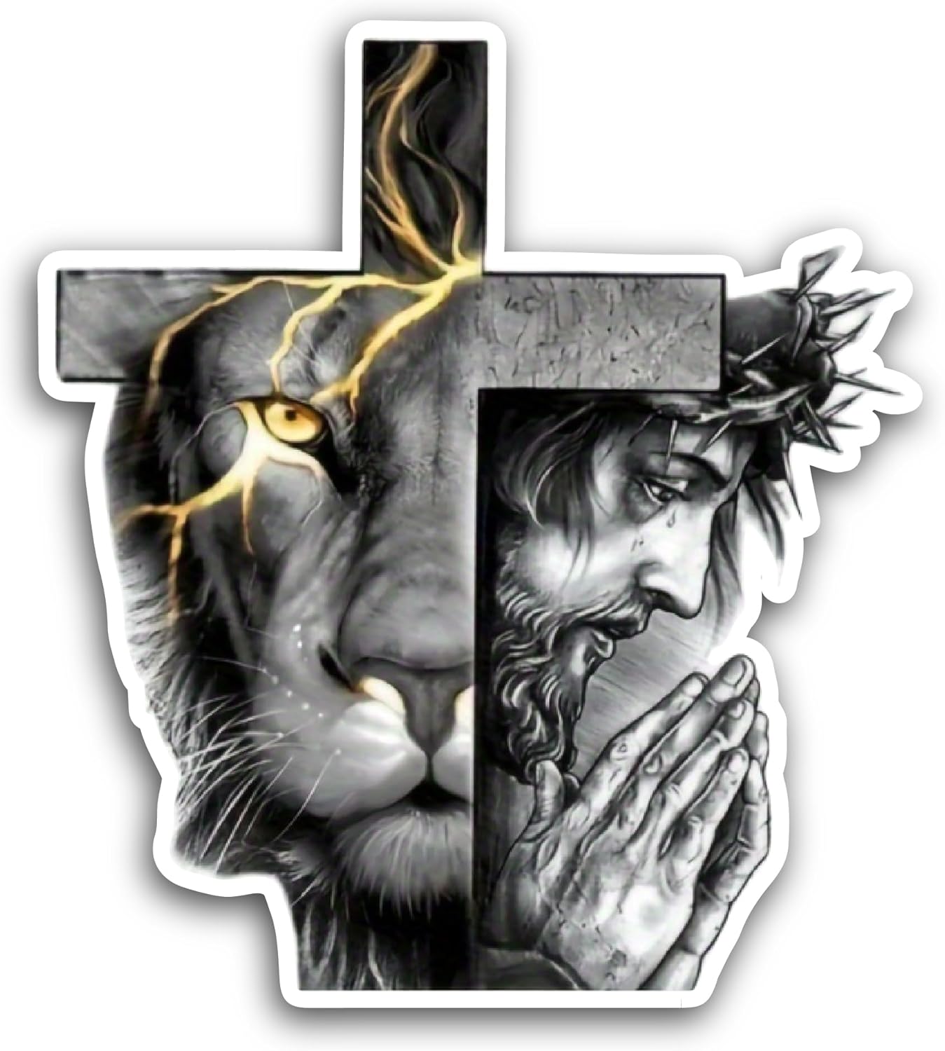 2 (Pieces) 3" and 5" Lion and Jesus Sticker, Waterproof Vinyl Decals for Many Purpose Like Cars, Trucks, Laptops, Phones, Windows and More