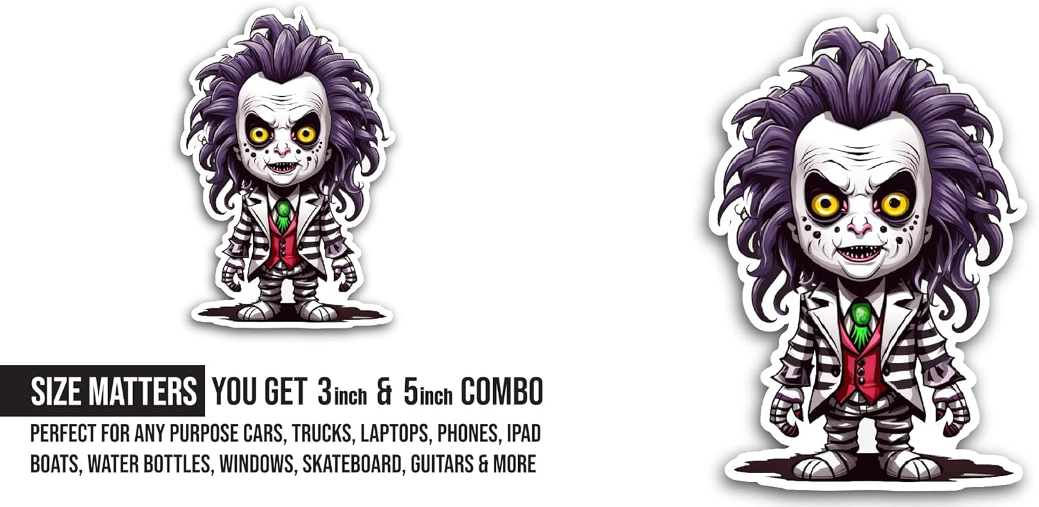2 (Pieces) 3" and 5" Little Ghost Zombie Sticker, Waterproof Vinyl Decals for Many Purpose Like Cars, Trucks, Laptops, Phones, Windows and More