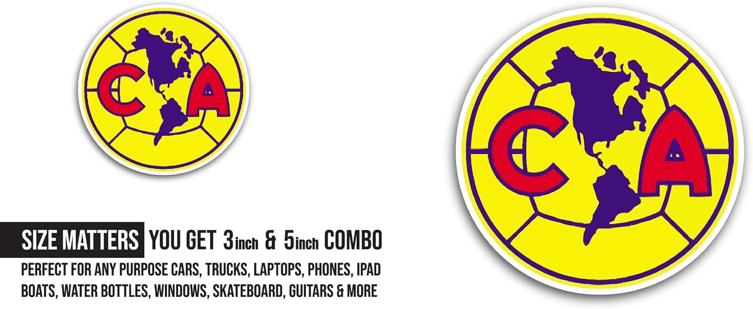 2 (Pieces) 3" and 5" Club Am3rica Sticker, Waterproof Vinyl Decals for Many Purpose Like Cars, Trucks, Laptops, Phones, Windows and More
