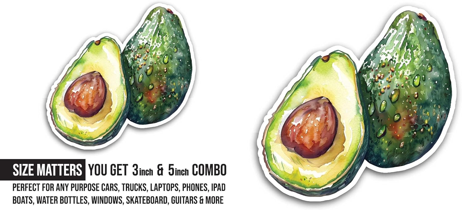 2 (Pieces) 3" and 5" Avocado Sticker, Waterproof Vinyl Decals for Many Purpose Like Cars, Trucks, Laptops, Phones, Windows and More