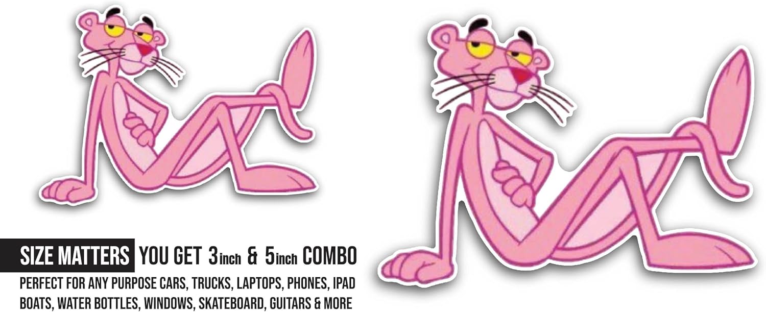 2 (Pieces) 3" and 5" Sitting Pink Color Panther Sticker, Waterproof Vinyl Decals for Many Purpose Like Cars, Trucks, Laptops, Phones, Windows and More