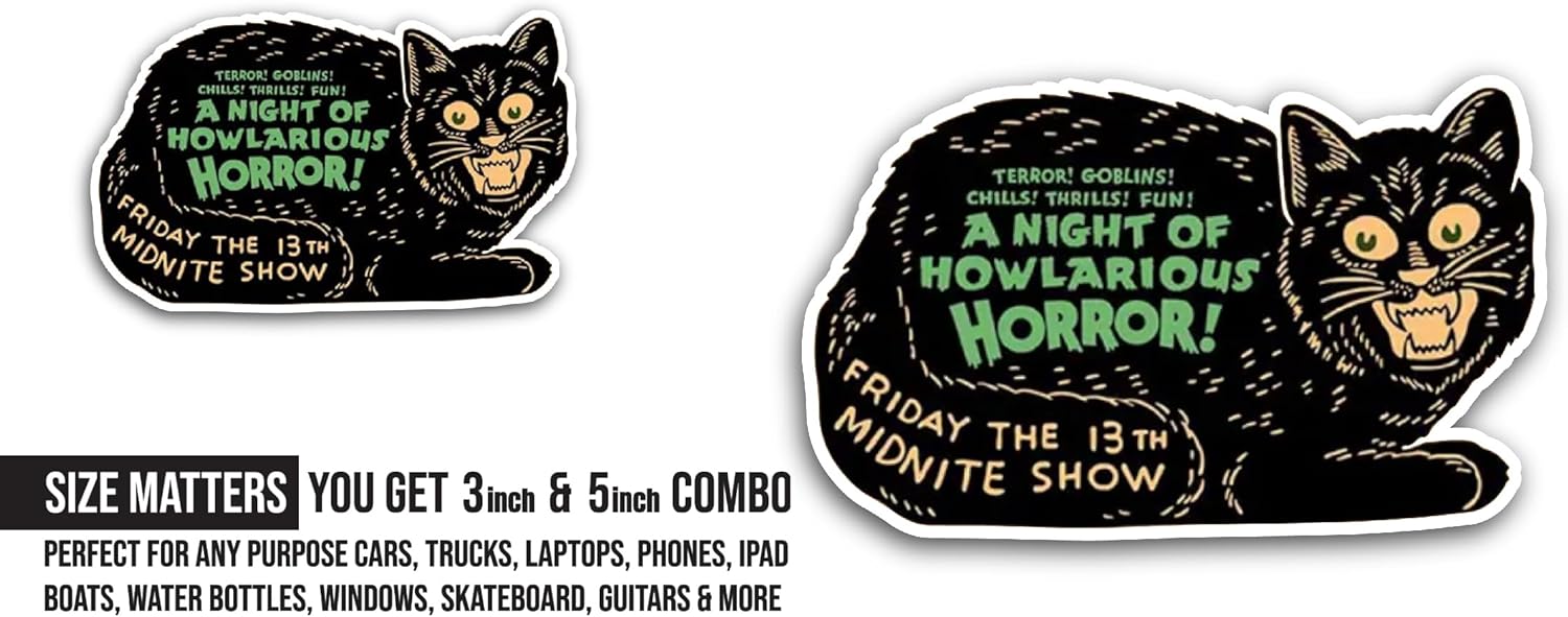 2 (Pieces) 3" and 5" Halloween Black Cat Sticker, Waterproof Vinyl Decals for Many Purpose Like Cars, Trucks, Laptops, Phones, Windows and More