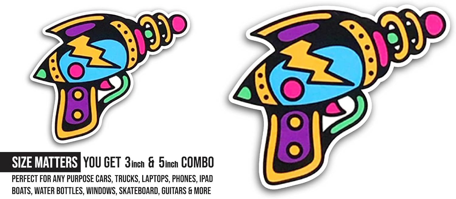 2 (Pieces) 3" and 5" Laser Gun Sticker, Waterproof Vinyl Decals for Many Purpose Like Cars, Trucks, Laptops, Phones, Windows and More