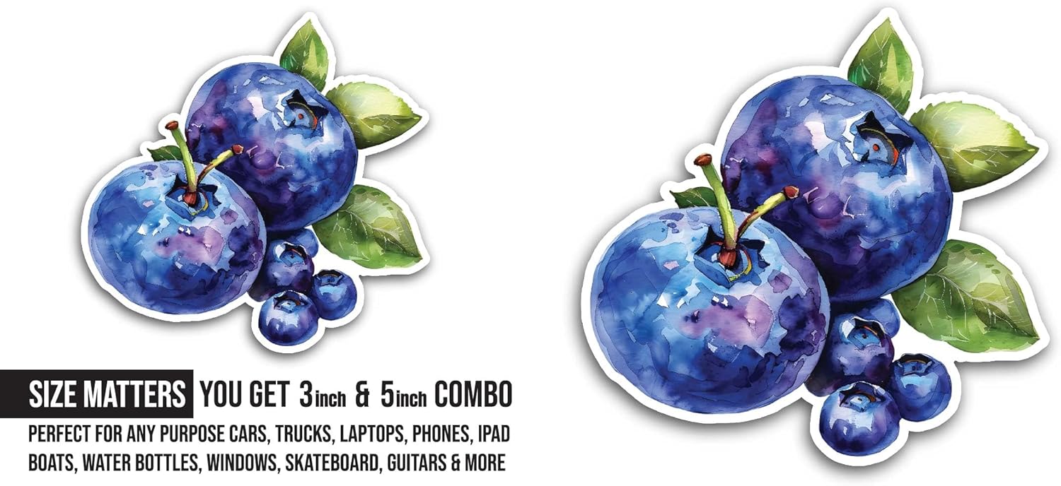 2 (Pieces) 3" and 5" Blueberry Sticker, Waterproof Vinyl Decals for Many Purpose Like Cars, Trucks, Laptops, Phones, Windows and More