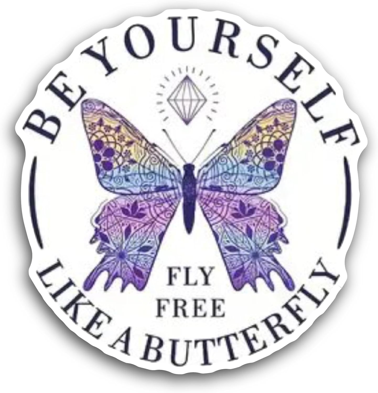 2 (Pieces) 3" and 5" Be Yourself Butterfly Mandala Sticker, Waterproof Vinyl Decals for Many Purpose Like Cars, Trucks, Laptops, Phones, Windows and More