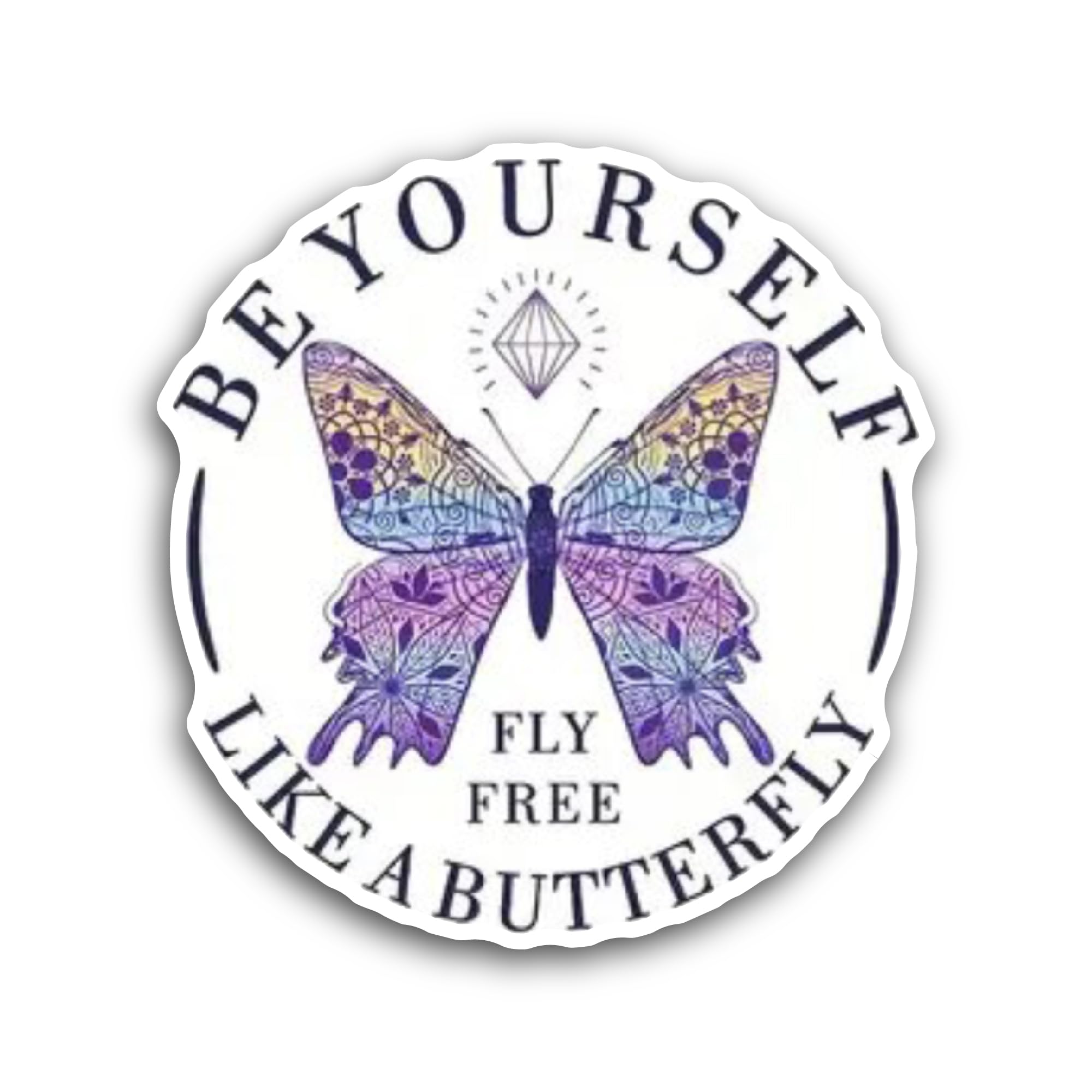 2 (Pieces) 3" and 5" Be Yourself Butterfly Mandala Sticker, Waterproof Vinyl Decals for Many Purpose