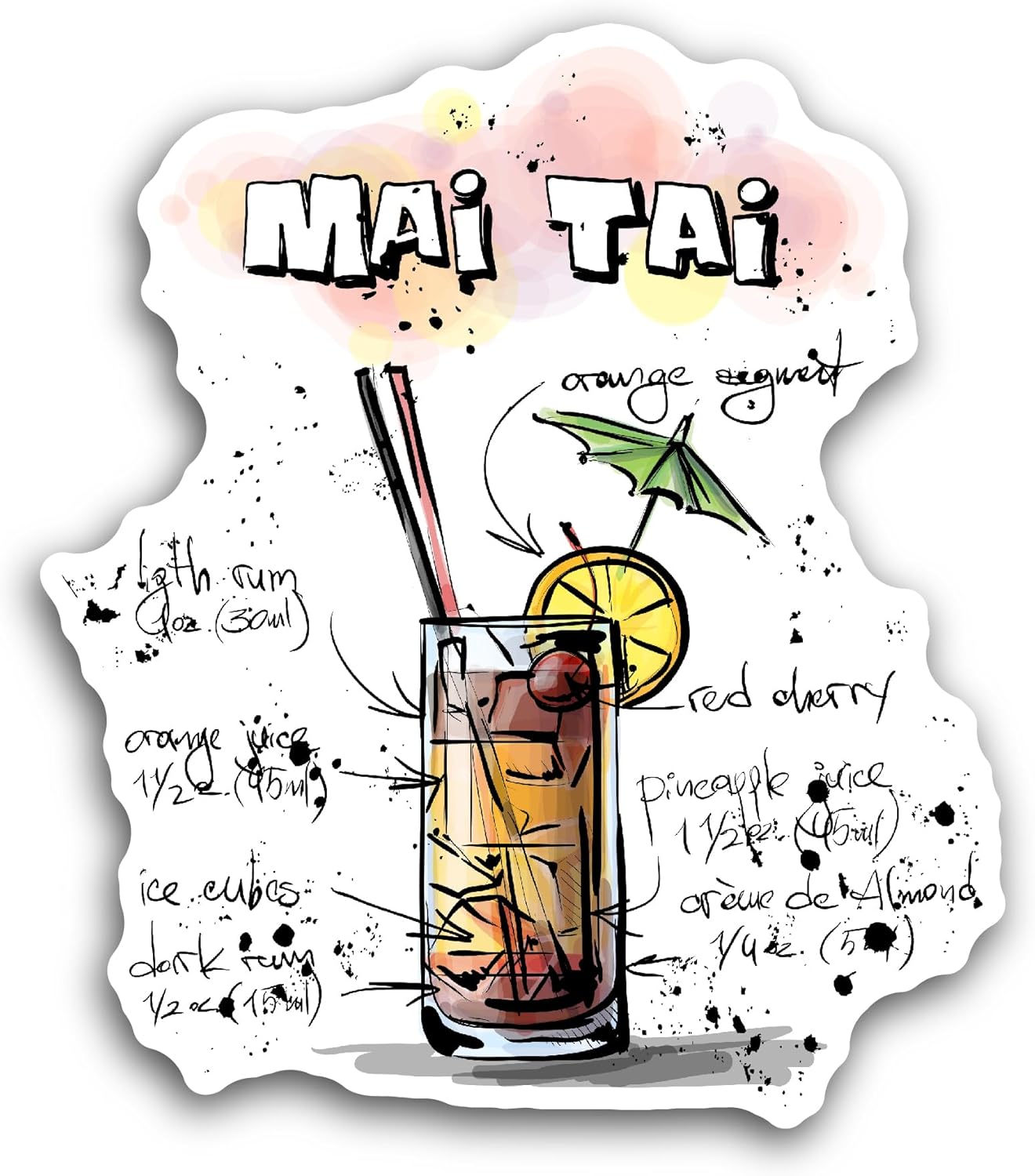 2 (Pieces) 3" and 5" Mai Tai Cocktail Sticker, Waterproof Vinyl Decals for Many Purpose Like Cars, Trucks, Laptops, Phones, Windows and More