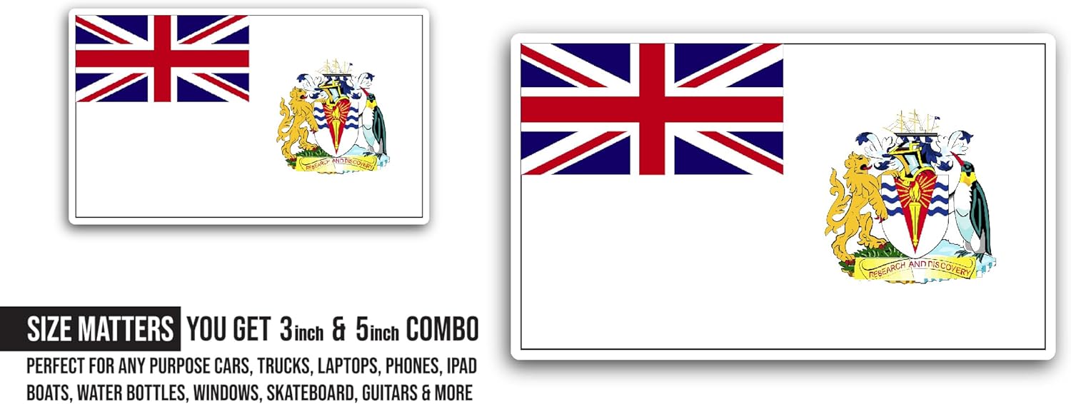 2 (Pieces) 3" and 5" British Antarctic Territory Sticker, Waterproof Vinyl Decals for Many Purpose Like Cars, Trucks, Laptops, Phones, Windows and More