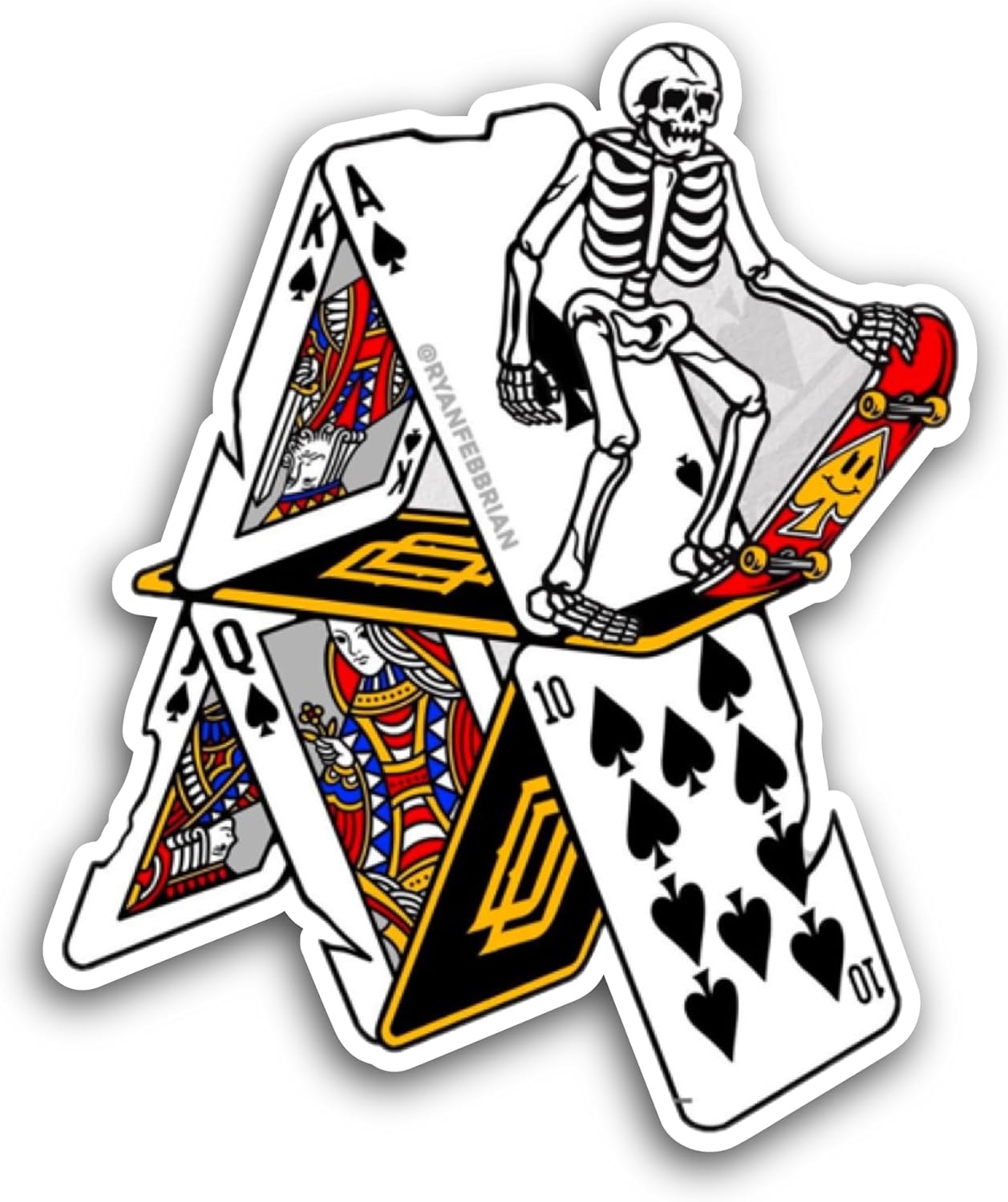 2 (Pieces) 3" and 5" Skeleton Playing Cards Sticker, Waterproof Vinyl Decals for Many Purpose Like Cars, Trucks, Laptops, Phones, Windows and More
