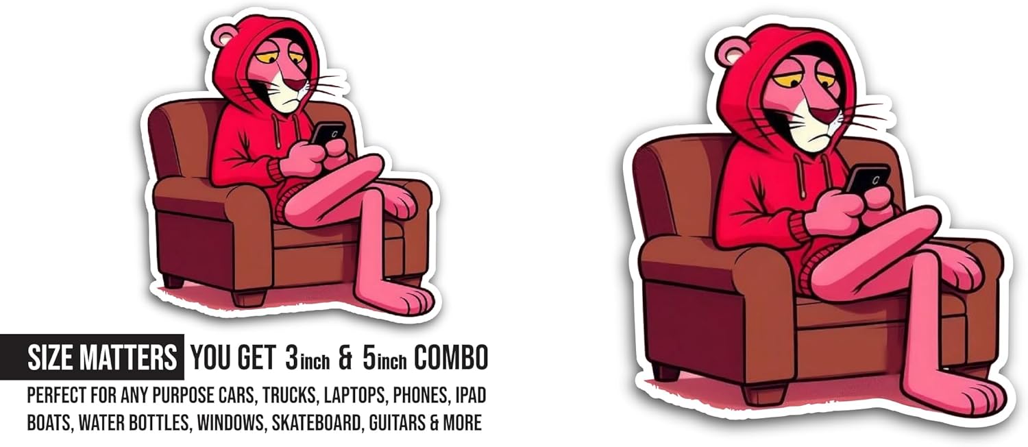 2 (Pieces) 3" and 5" Pink Cat with Phone Sticker, Waterproof Vinyl Decals for Many Purpose Like Cars, Trucks, Laptops, Phones, Windows and More
