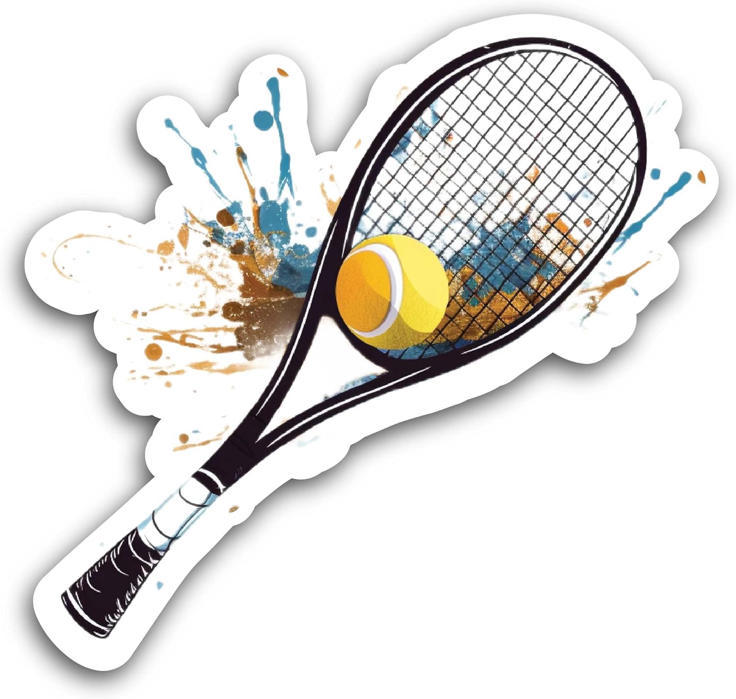 2 (Pieces) 3" and 5" Tennis Racket and Ball Sticker, Waterproof Vinyl Decals for Many Purpose Like Cars, Trucks, Laptops, Phones, Windows and More