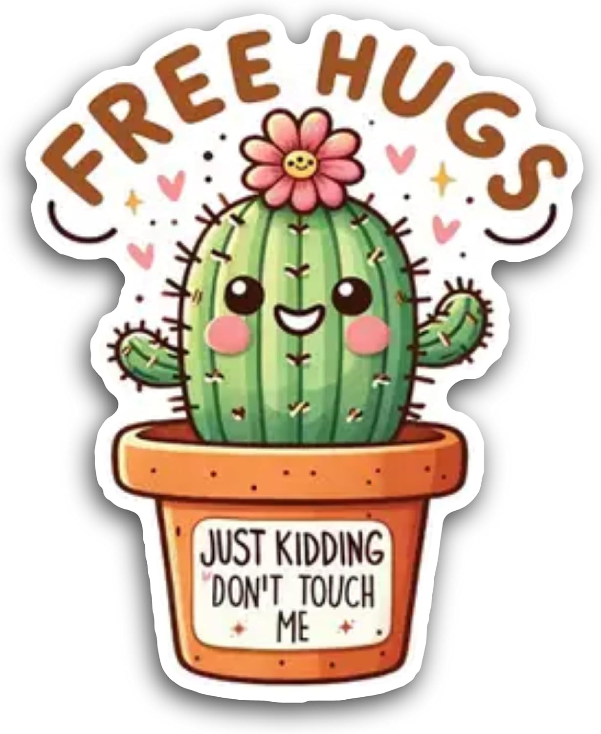 2 (Pieces) 3" and 5" Free Hugs Cactus Sticker, Waterproof Vinyl Decals for Many Purpose Like Cars, Trucks, Laptops, Phones, Windows and More