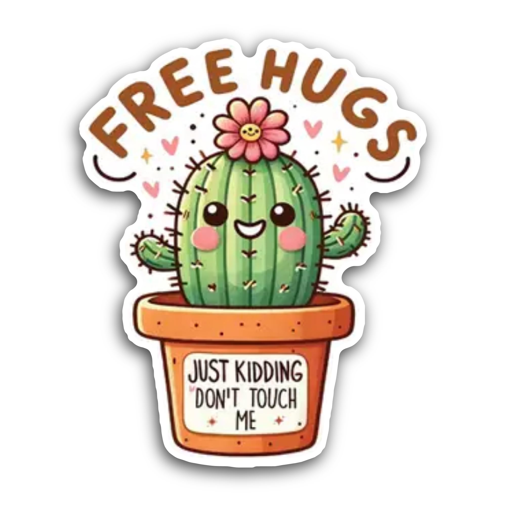2 (Pieces) 3" and 5" Free Hugs Cactus Sticker, Waterproof Vinyl Decals for Many Purpose Like Cars, T