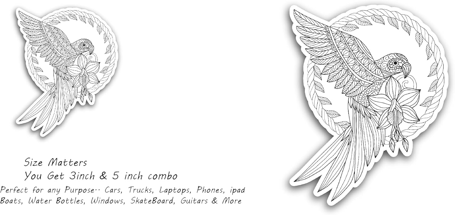2 (Pieces) 3" and 5" Parrot Vinyl Decals Sticker, Waterproof Vinyl Decals for Many Purpose Like Cars, Trucks, Laptops, Phones, Windows and More