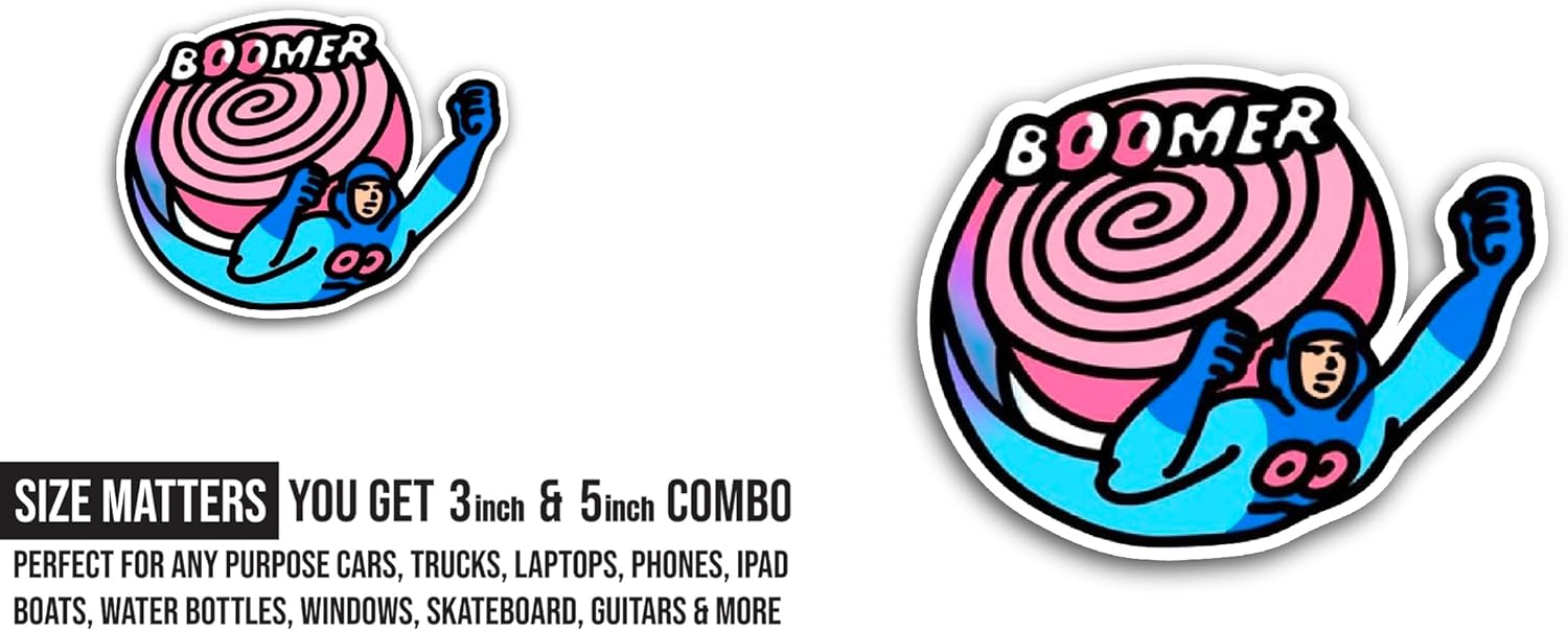 2 (Pieces) 3" and 5" Boomer Sticker, Waterproof Vinyl Decals for Many Purpose Like Cars, Trucks, Laptops, Phones, Windows and More