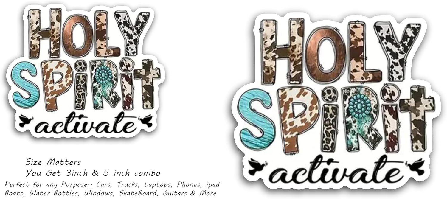 2 (Pieces) 3" and 5" Holy Spirit Activate Decal Sticker, Waterproof Vinyl Decals for Many Purpose Like Cars, Trucks, Laptops, Phones, Windows and More