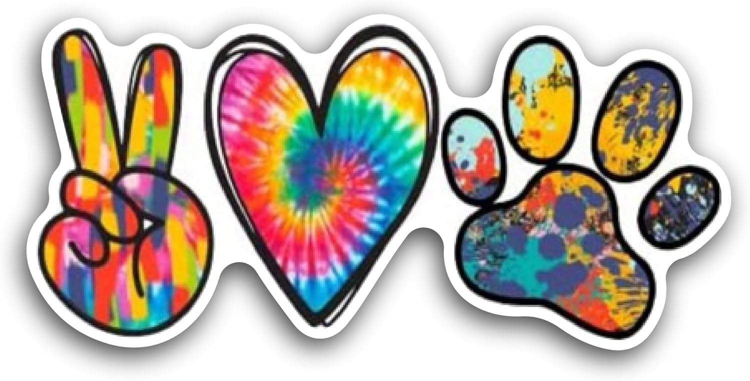 2 (Pieces) 3" and 5" Peace Love Dogs Sign Sticker, Waterproof Vinyl Decals for Many Purpose Like Cars, Trucks, Laptops, Phones, Windows and More
