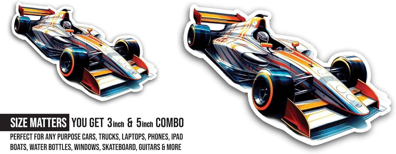 2 (Pieces) 3" and 5" Beautiful Racing Car Sticker, Waterproof Vinyl Decals for Many Purpose Like Cars, Trucks, Laptops, Phones, Windows and More