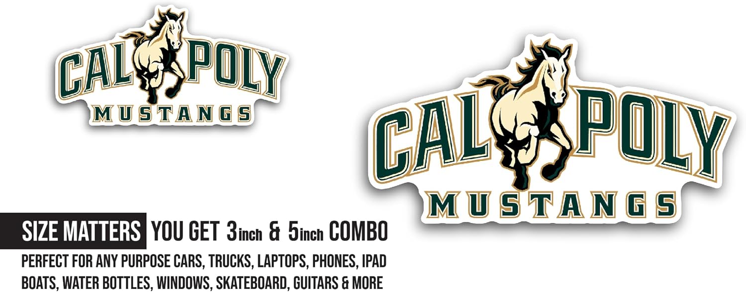 2 (Pieces) 3" and 5" C@l P0ly Mustangs Sticker, Waterproof Vinyl Decals for Many Purpose Like Cars, Trucks, Laptops, Phones, Windows and More