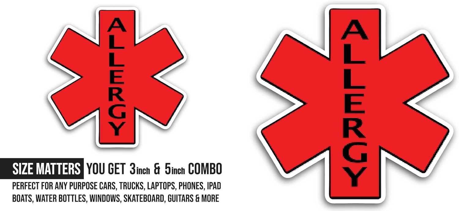 2 (Pieces) 3" and 5" Allergy Sticker, Waterproof Vinyl Decals for Many Purpose Like Cars, Trucks, Laptops, Phones, Windows and More