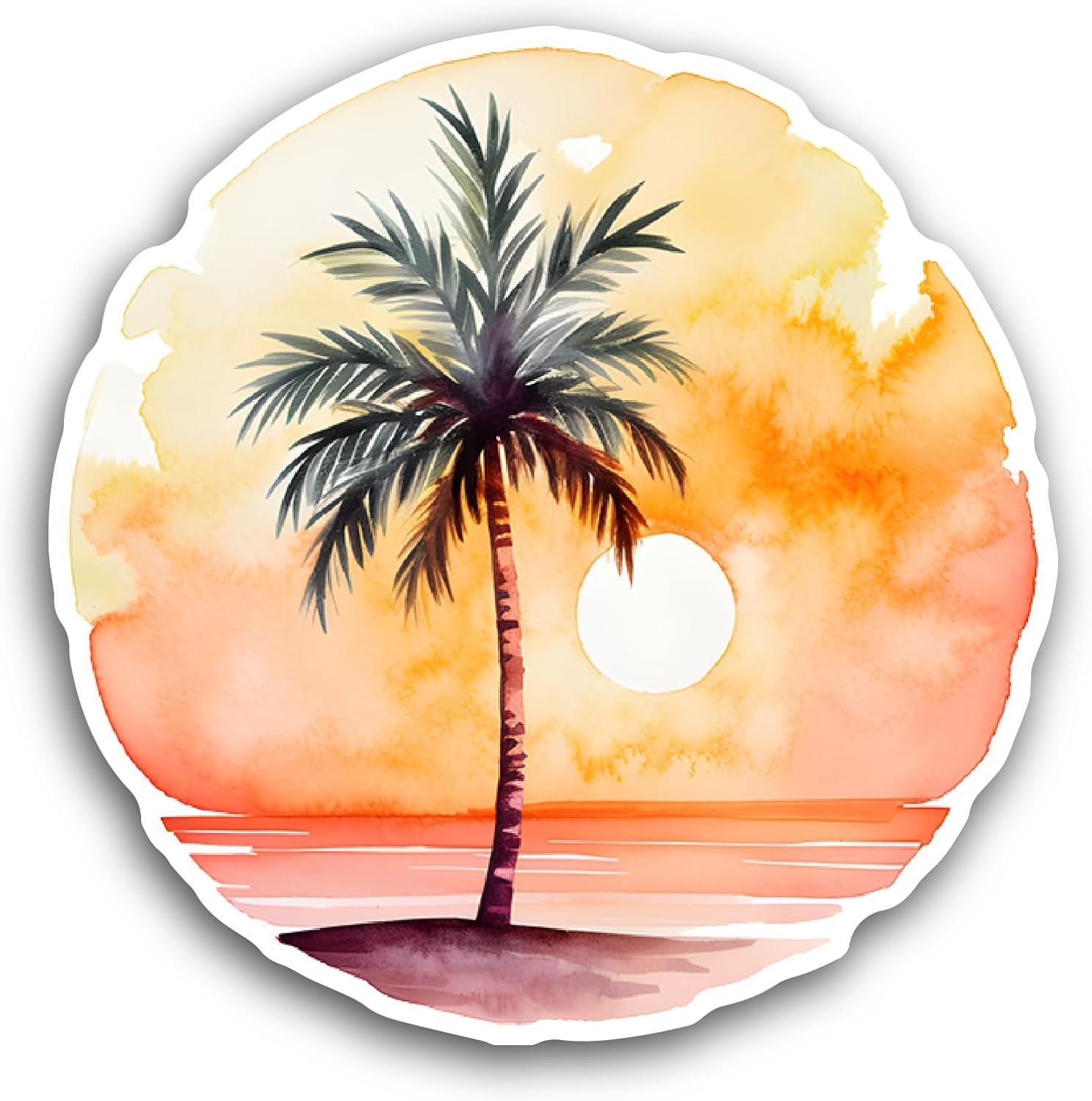 2 (Pieces) 3" and 5" Palm Tree and Sun Sticker, Waterproof Vinyl Decals for Many Purpose Like Cars, Trucks, Laptops, Phones, Windows and More