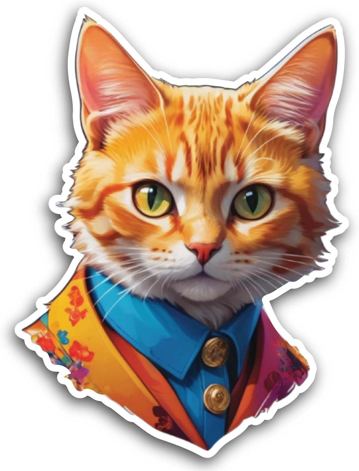 2 (Pieces) 3" and 5" Cat in A Suit Sticker, Waterproof Vinyl Decals for Many Purpose Like Cars, Trucks, Laptops, Phones, Windows and More