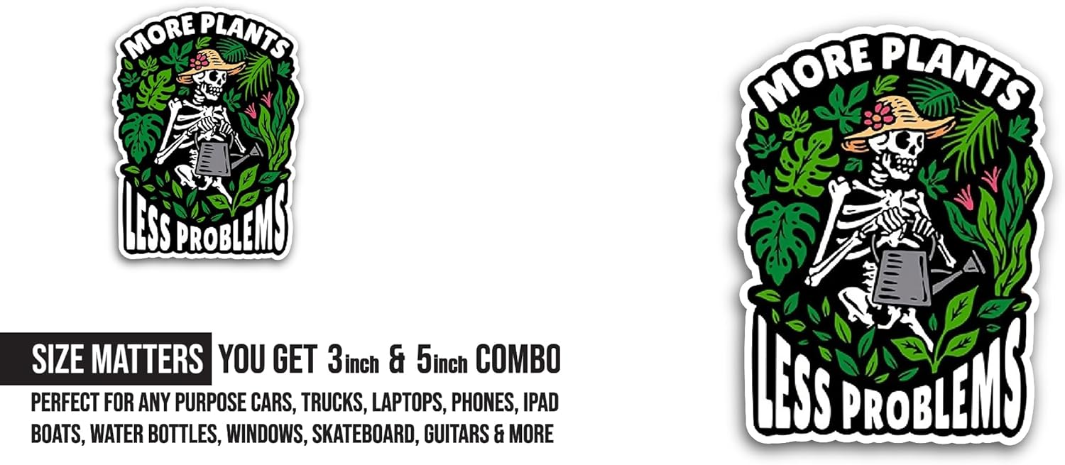 2 (Pieces) 3" and 5" More Plants Sticker, Waterproof Vinyl Decals for Many Purpose Like Cars, Trucks, Laptops, Phones, Windows and More