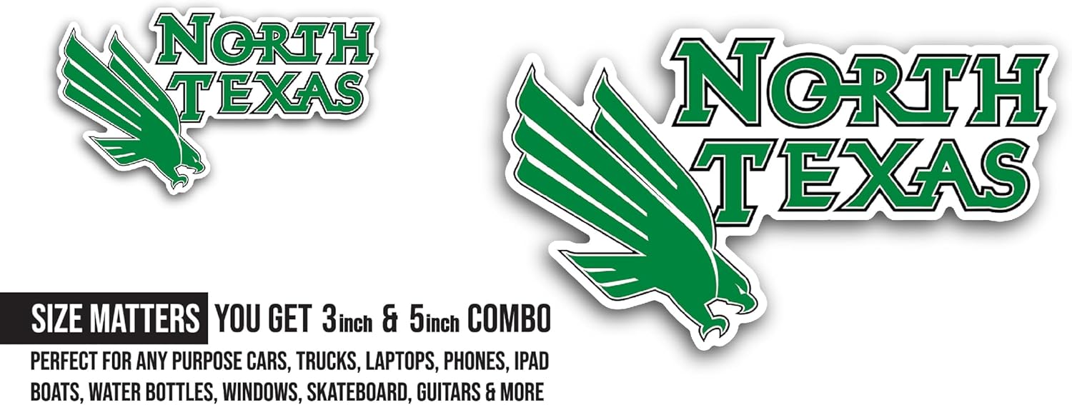 2 (Pieces) 3" and 5" North Texas Mean Gr33n Sticker, Waterproof Vinyl Decals for Many Purpose Like Cars, Trucks, Laptops, Phones, Windows and More