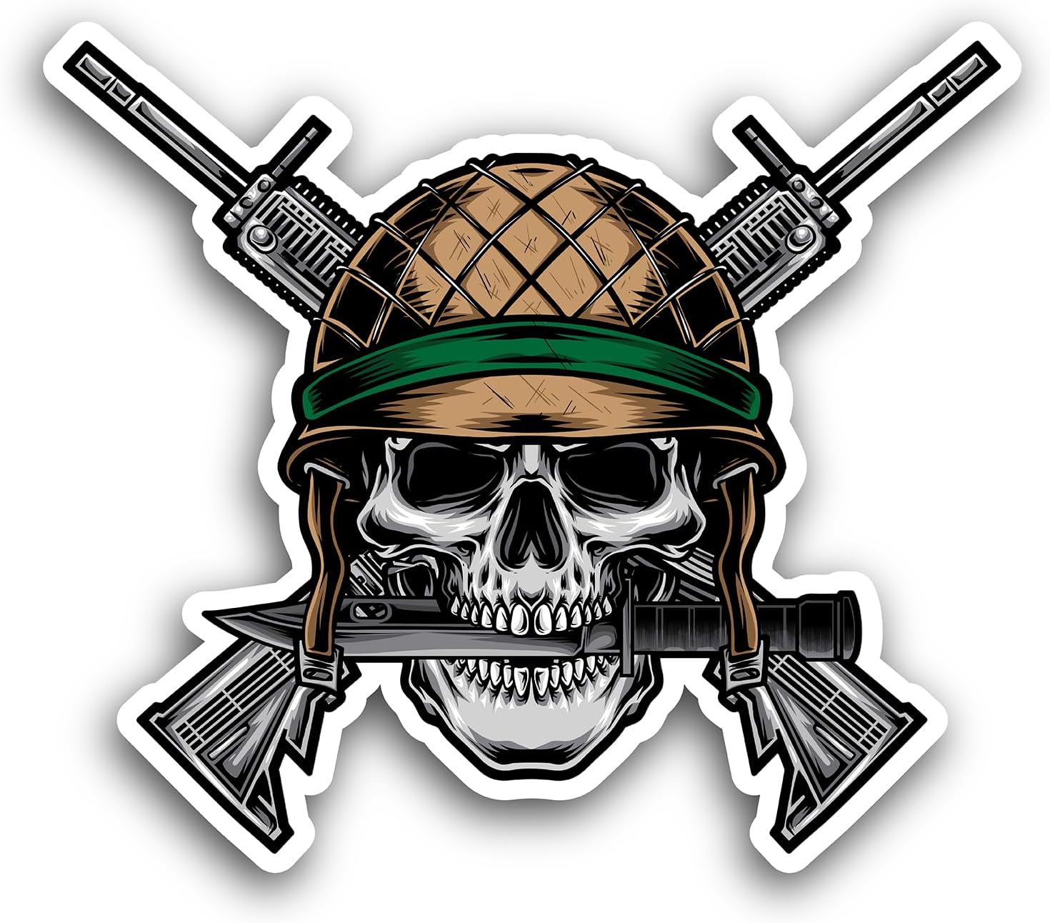 2 (Pieces) 3" and 5" Skull Soldier Sticker, Waterproof Vinyl Decals for Many Purpose Like Cars, Trucks, Laptops, Phones, Windows and More