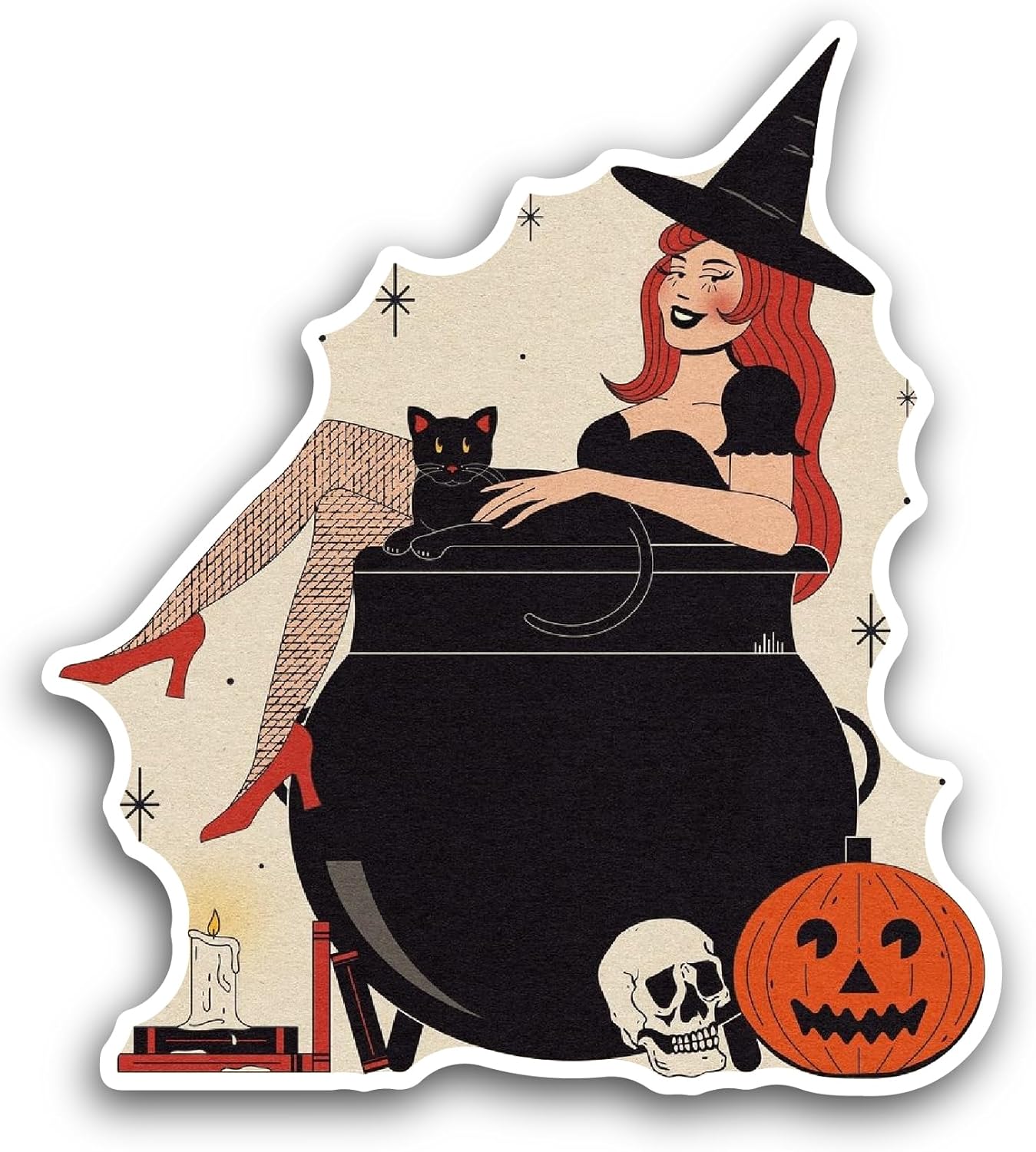 2 (Pieces) 3" and 5" Cartoon Halloween Witch Sticker, Waterproof Vinyl Decals for Many Purpose Like Cars, Trucks, Laptops, Phones, Windows and More