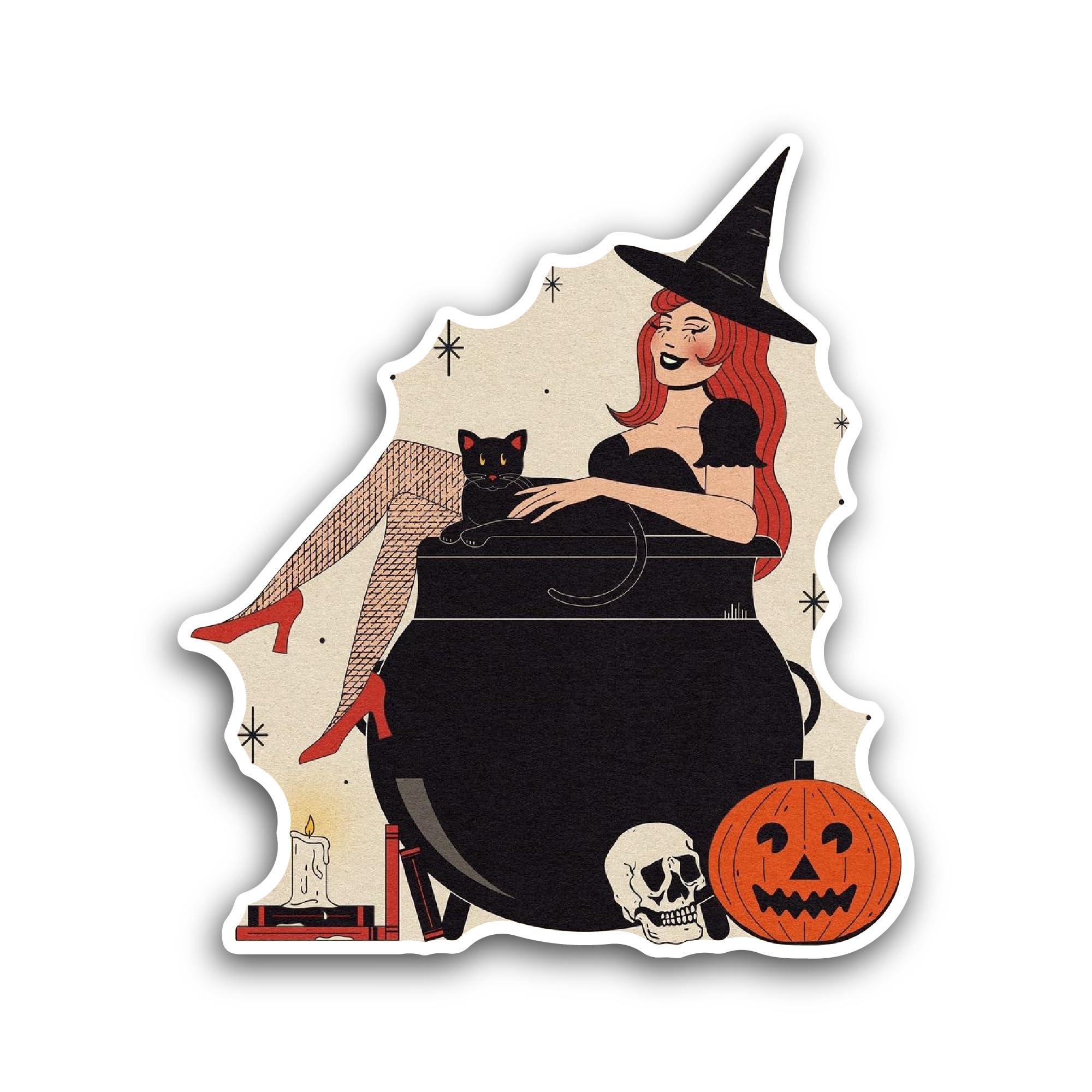 2 (Pieces) 3" and 5" Cartoon Halloween Witch Sticker, Waterproof Vinyl Decals for Many Purpose Like 
