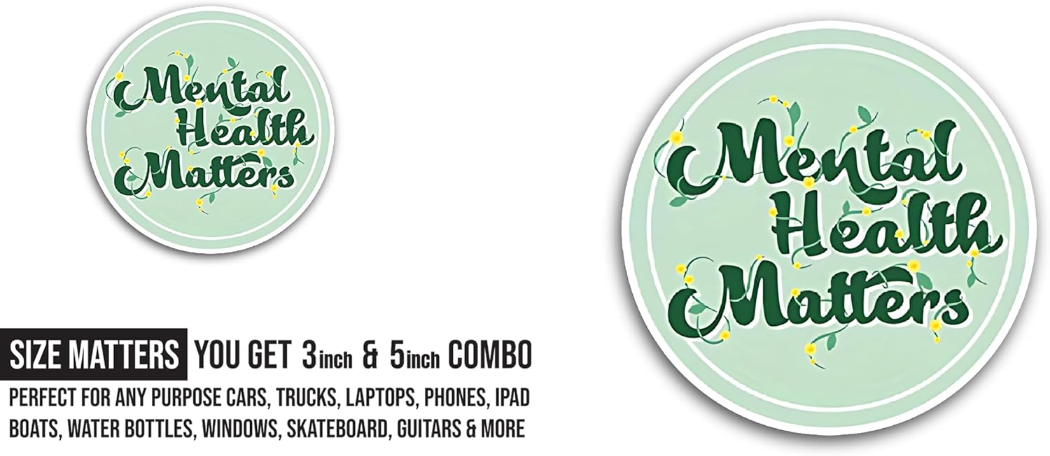 2 (Pieces) 3" and 5" Mental Health Matters Lettering Sticker, Waterproof Vinyl Decals for Many Purpose Like Cars, Trucks, Laptops, Phones, Windows and More