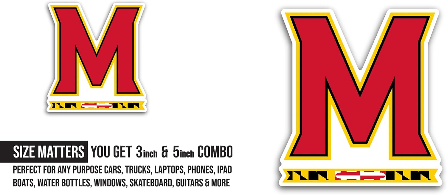2 (Pieces) 3" and 5" Maryland B@sketball Sticker, Waterproof Vinyl Decals for Many Purpose Like Cars, Trucks, Laptops, Phones, Windows and More