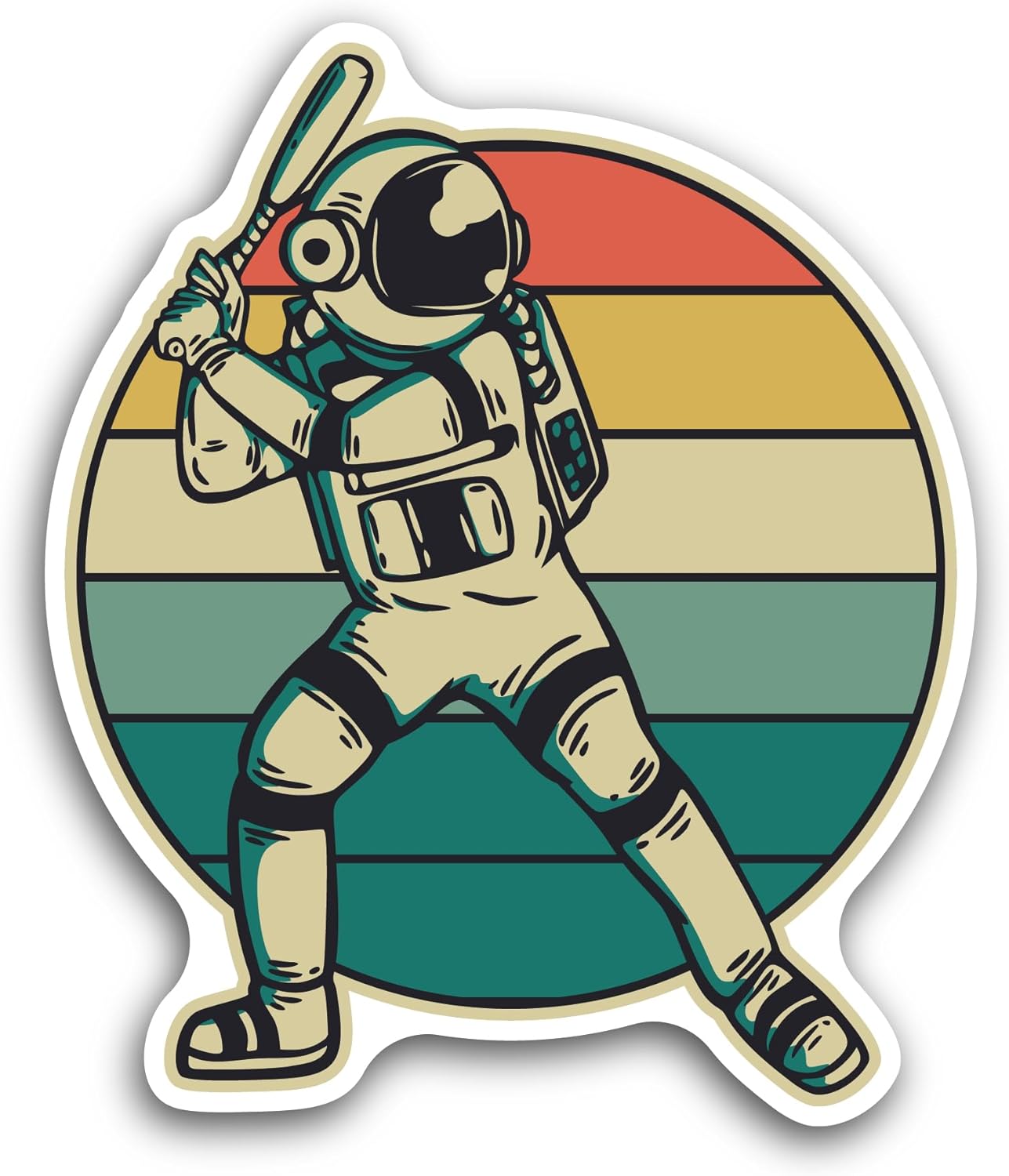 2 (Pieces) 3" and 5" Astronaut Playing Baseball Sticker, Waterproof Vinyl Decals for Many Purpose Like Cars, Trucks, Laptops, Phones, Windows and More