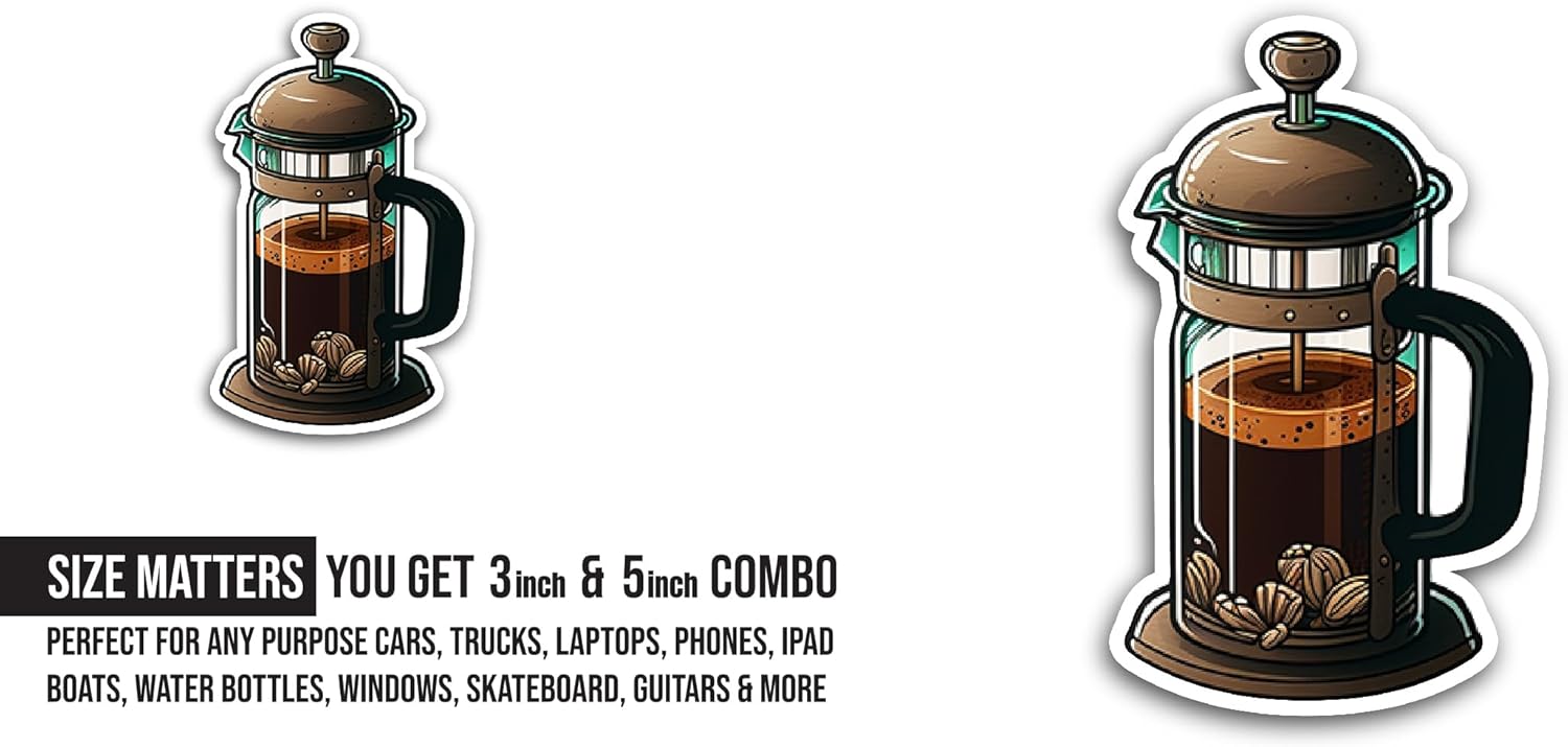 2 (Pieces) 3" and 5" Coffeemaker Sticker, Waterproof Vinyl Decals for Many Purpose Like Cars, Trucks, Laptops, Phones, Windows and More