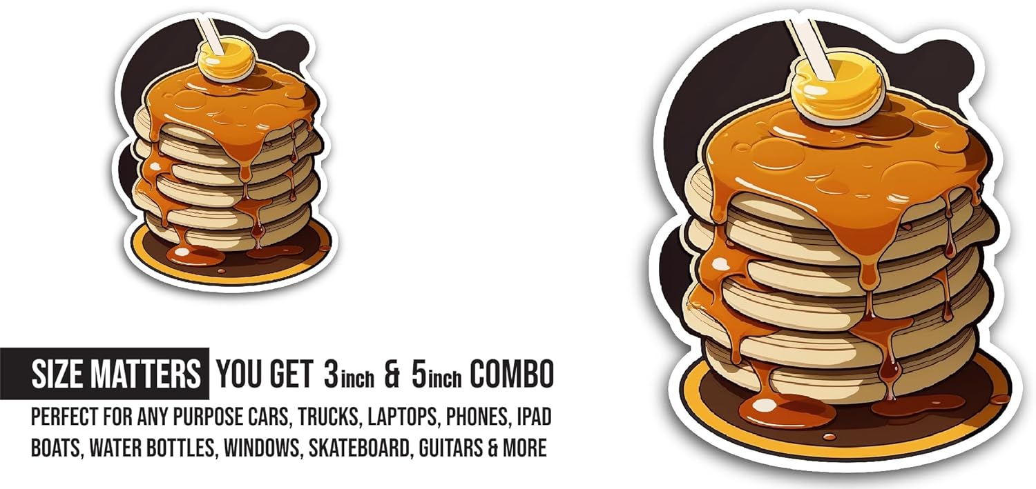 2 (Pieces) 3" and 5" Stack of Pancakes Sticker, Waterproof Vinyl Decals for Many Purpose Like Cars, Trucks, Laptops, Phones, Windows and More