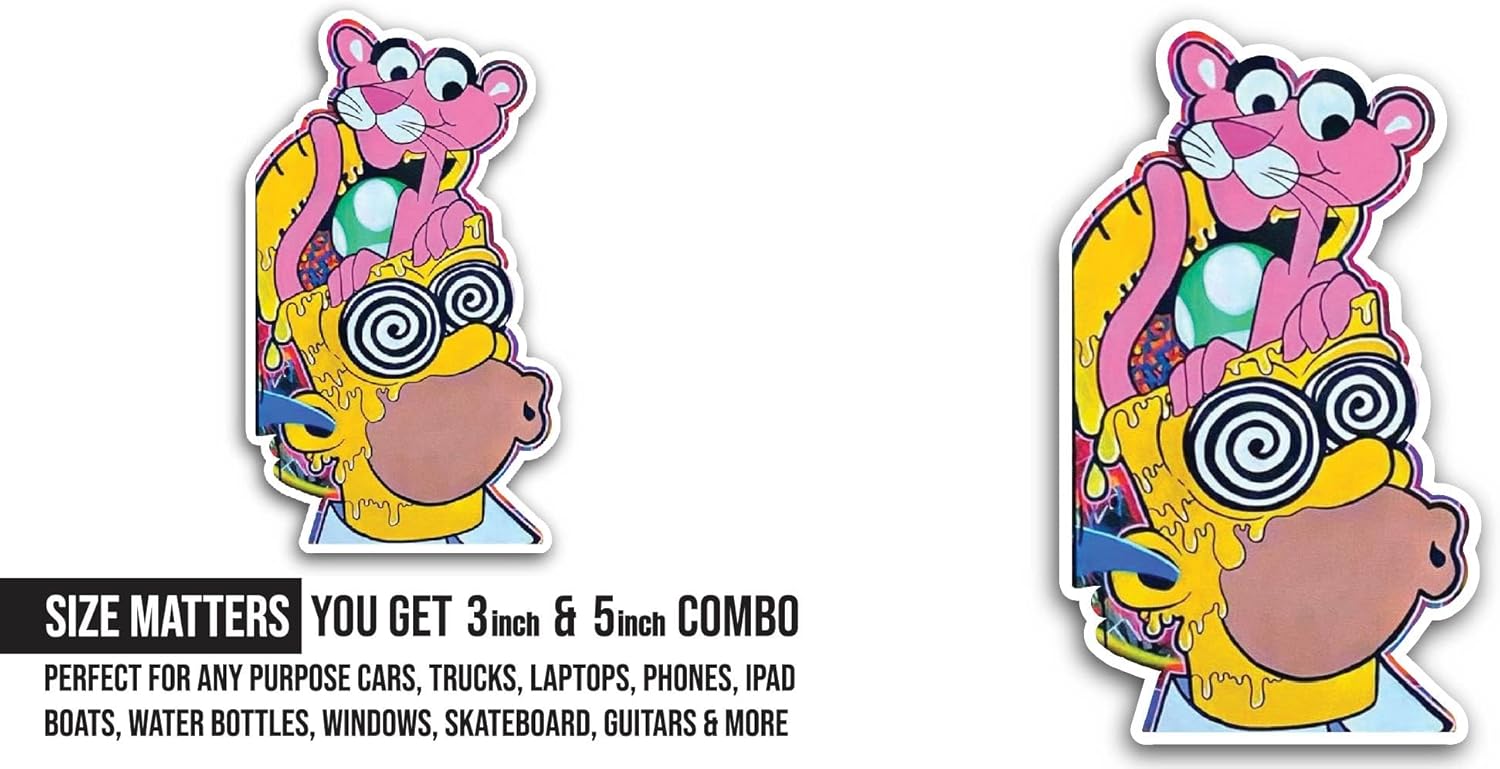 2 (Pieces) 3" and 5" Pink Color Panther Cartoon Art Sticker, Waterproof Vinyl Decals for Many Purpose Like Cars, Trucks, Laptops, Phones, Windows and More