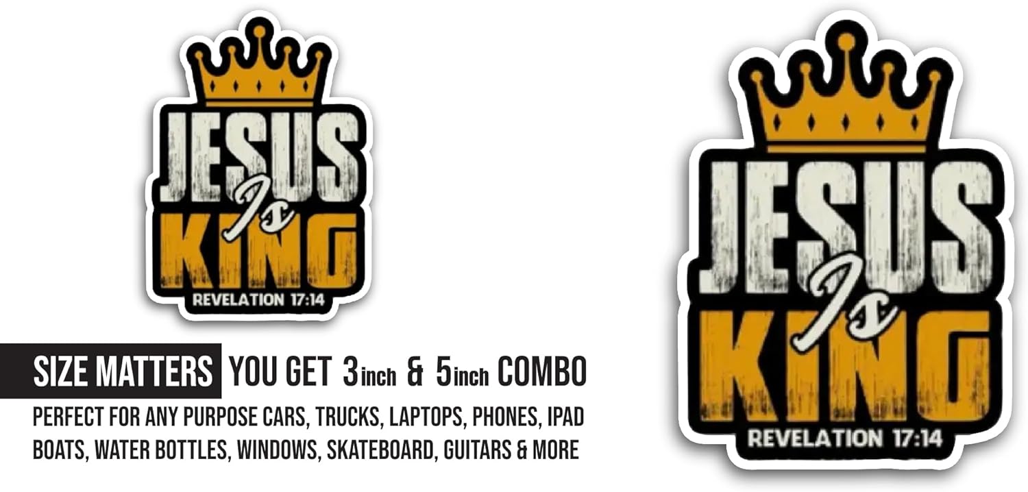 2 (Pieces) 3" and 5" Jesus is King Sticker, Waterproof Vinyl Decals for Many Purpose Like Cars, Trucks, Laptops, Phones, Windows and More