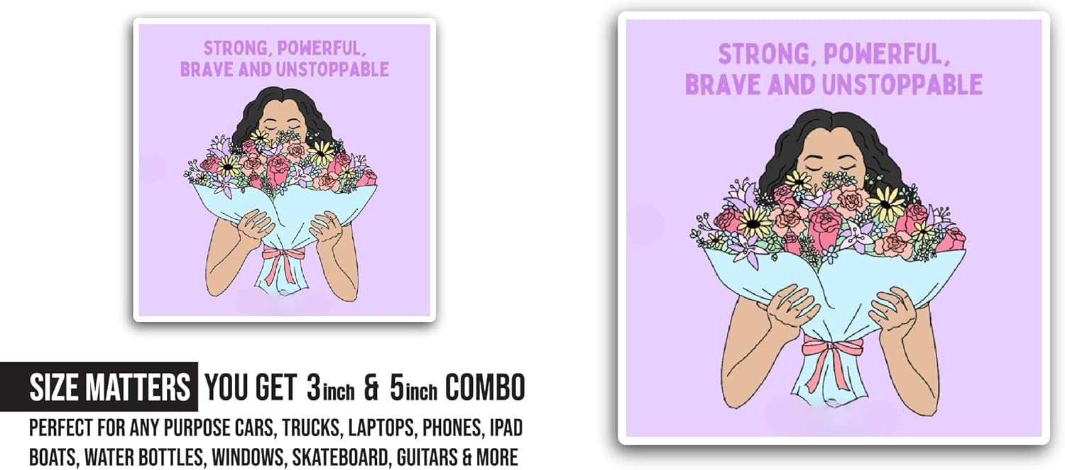 2 (Pieces) 3" and 5" Girl Holds A Flower Bouquet Sticker, Waterproof Vinyl Decals for Many Purpose Like Cars, Trucks, Laptops, Phones, Windows and More