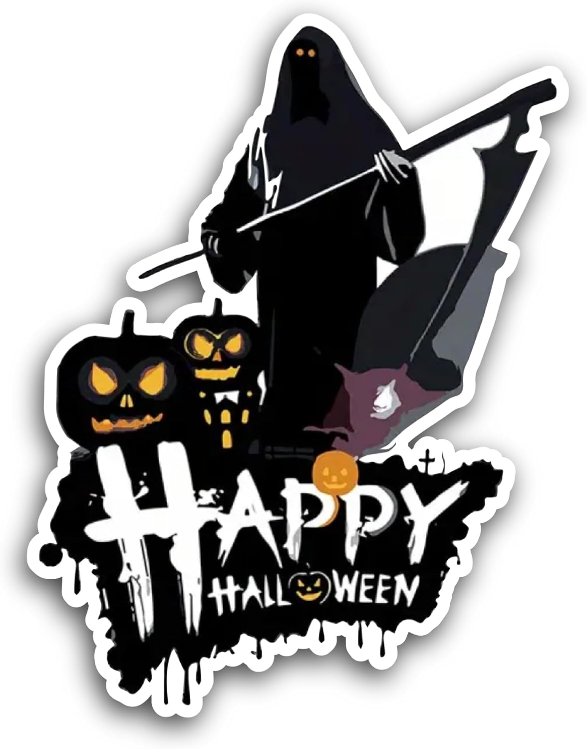 2 (Pieces) 3" and 5" Happy Halloween Sticker, Waterproof Vinyl Decals for Many Purpose Like Cars, Trucks, Laptops, Phones, Windows and More